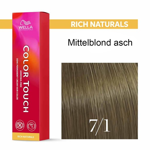 [M.11132] Wella Professional COLOR TOUCH Rich Naturals 7/1 mittelblond asch 60ml