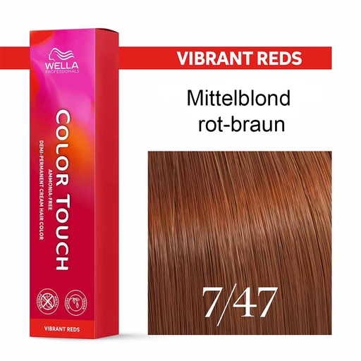 [M.11177] Wella Professional COLOR TOUCH Vibrant Reds 7/47 mittelblond rot-braun 60ml