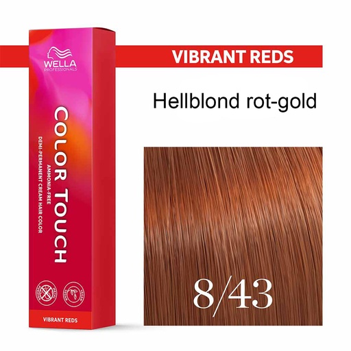 [M.11176] Wella Professional COLOR TOUCH Vibrant Reds 8/43 hellblond rot-gold 60ml