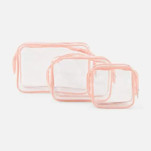 [M.17960] 3er-Set Transparente Reise-Kosmetiktaschen Pink Klein