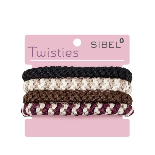 [M.18529] SIBEL Twisties Hair Bands Multicolor Brown/Black/Beige 4pcs